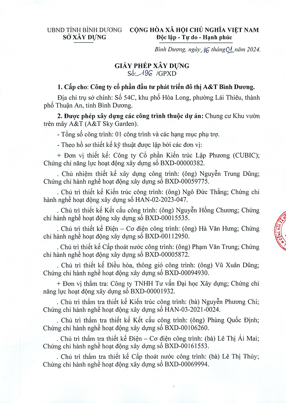 Pháp lý A&T Saigon Riverside: Giấy phép xây dựng 