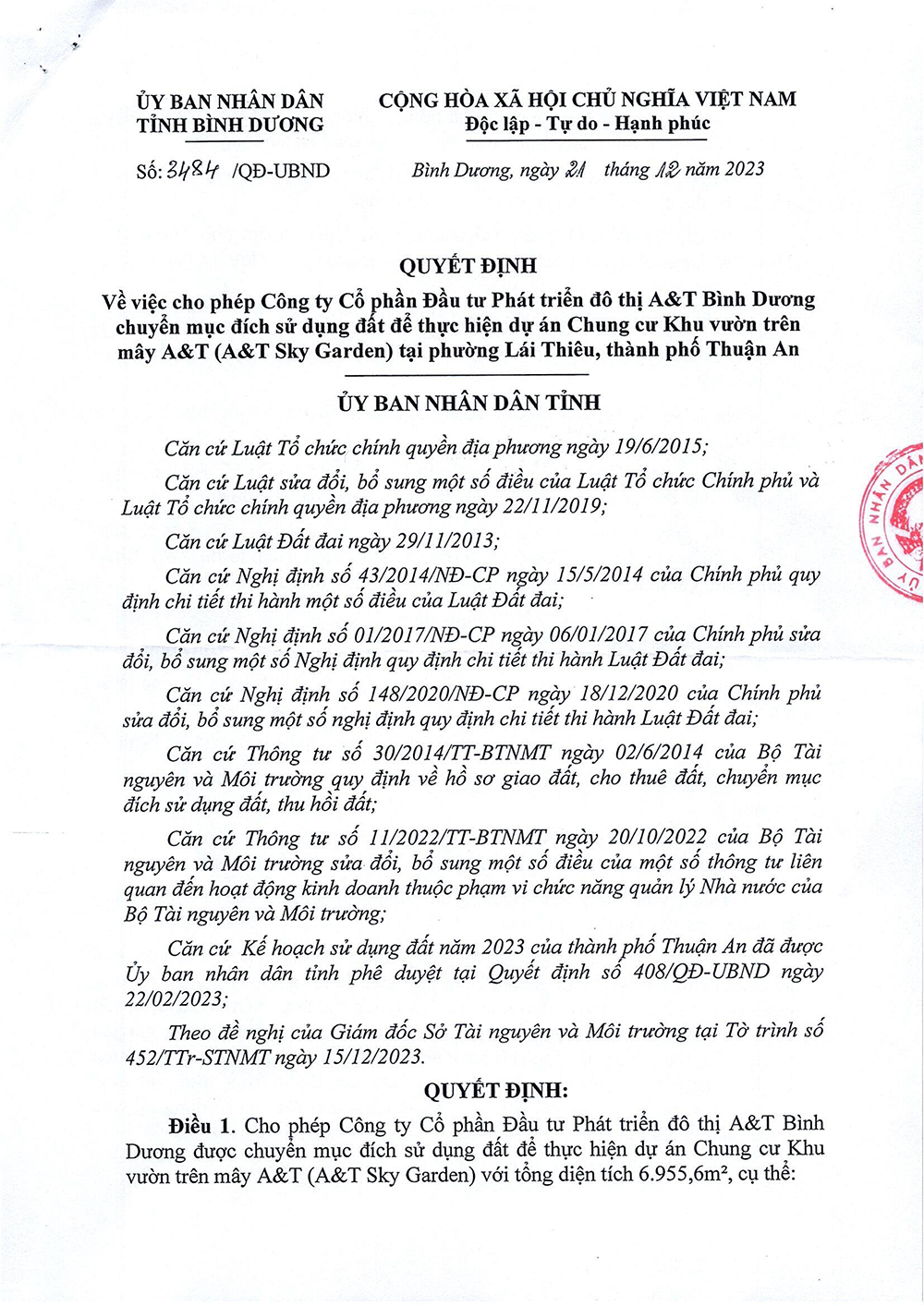 Pháp lý A&T Saigon Riverside: Quyết định giao đất 
