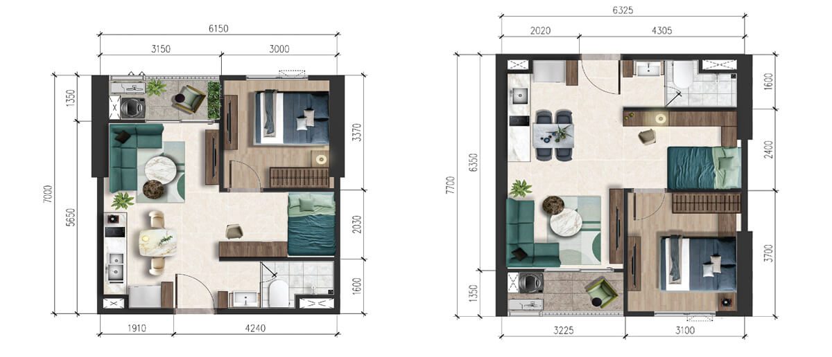 Thiết kế căn hộ 1 phòng ngủ dự án A&T Riverside Bình Dương