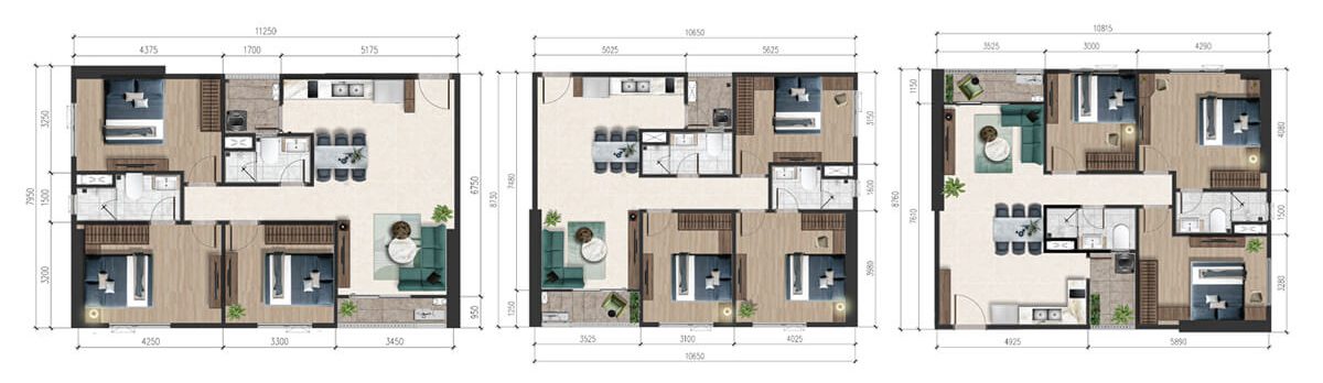 Thiết kế căn hộ 3 phòng ngủ dự án A&T Riverside Bình Dương