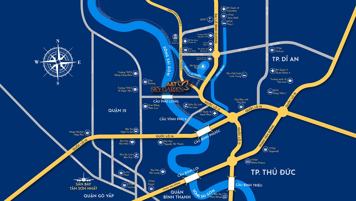 Vị trí dự án căn hộ A&T Saigon Riverside Bình Dương
