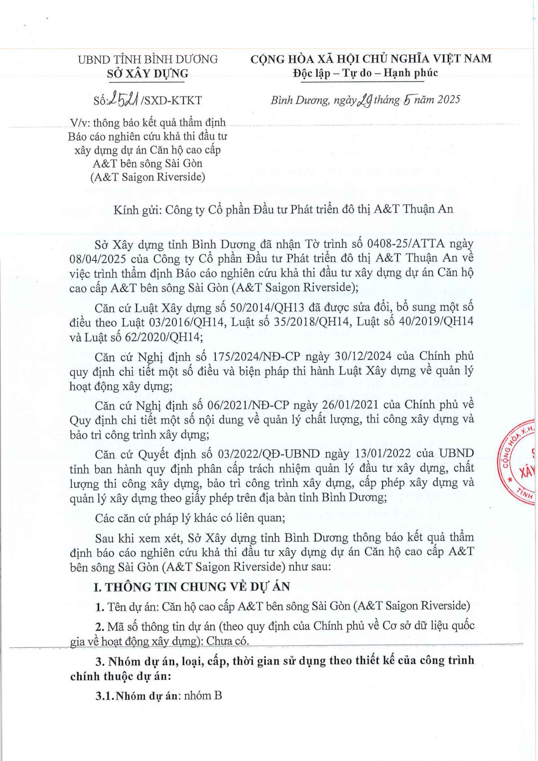 Báo cáo nghiên cứu khả thi đầu tư xây dựng dự án A&T Saigon Riverside