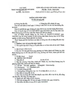 Thông báo nộp tiền sử dụng đất dự án A&T Saigon Riverside